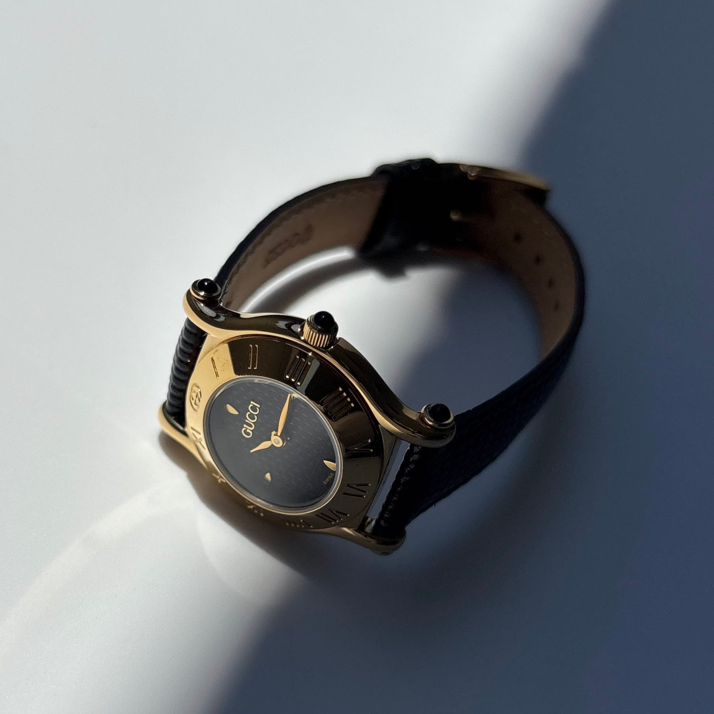 Gucci 1990s Black Dial Gold Plated Watch