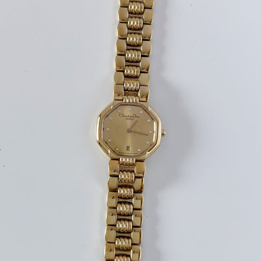Dior 1990s Octagon Gold Plated Watch