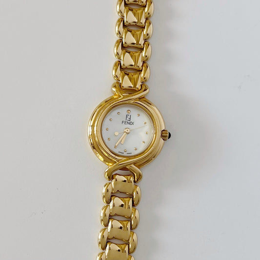 Fendi 1990s Seashell Dial Gold Plated Watch