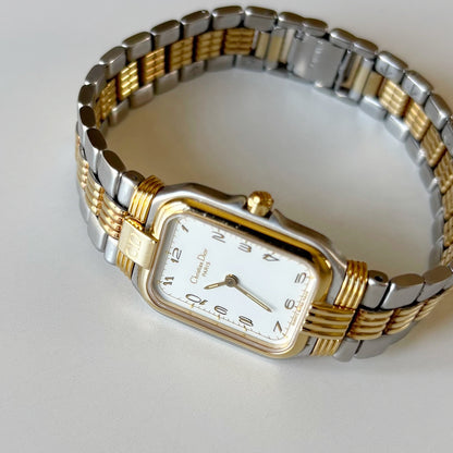 Dior 1980s Tank Two Tone Gold Plated Watch