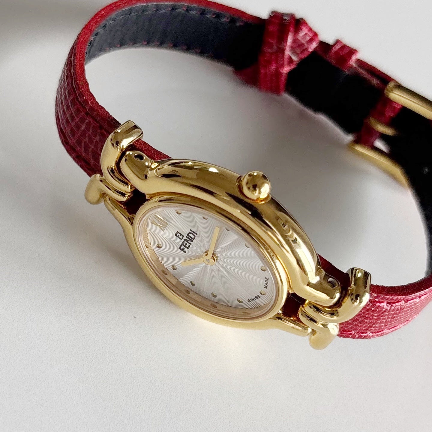Fendi 1990s Interchangeable Strap Gold Plated Watch with 5 straps, case