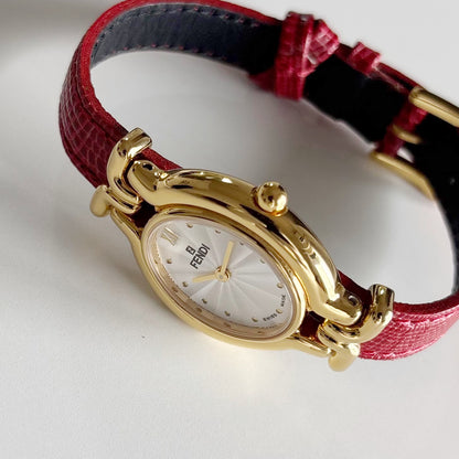 Fendi 1990s Interchangeable Strap Gold Plated Watch with 5 straps, case