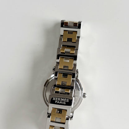 Hermes 1990s Date White Dial Clipper Two Tone Watch