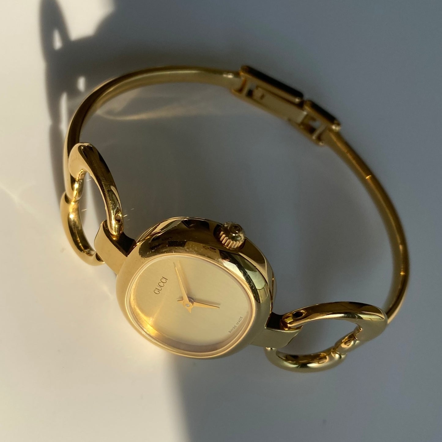 Gucci 1990s Gold Dial Gold Plated Bangle Watch