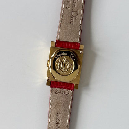 Dior 1990s Square Dial Interchangeable strap Gold Plated Watch with 3 straps, case