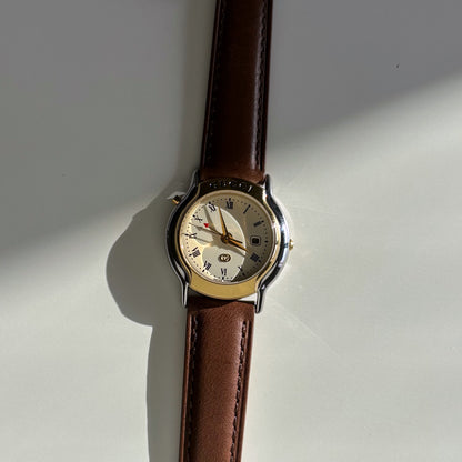 Gucci 1990s Date Round Dial Two Tone Watch (Large)