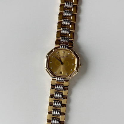 Dior 1990s Octagon Dial Two Tone Gold Plated Watch