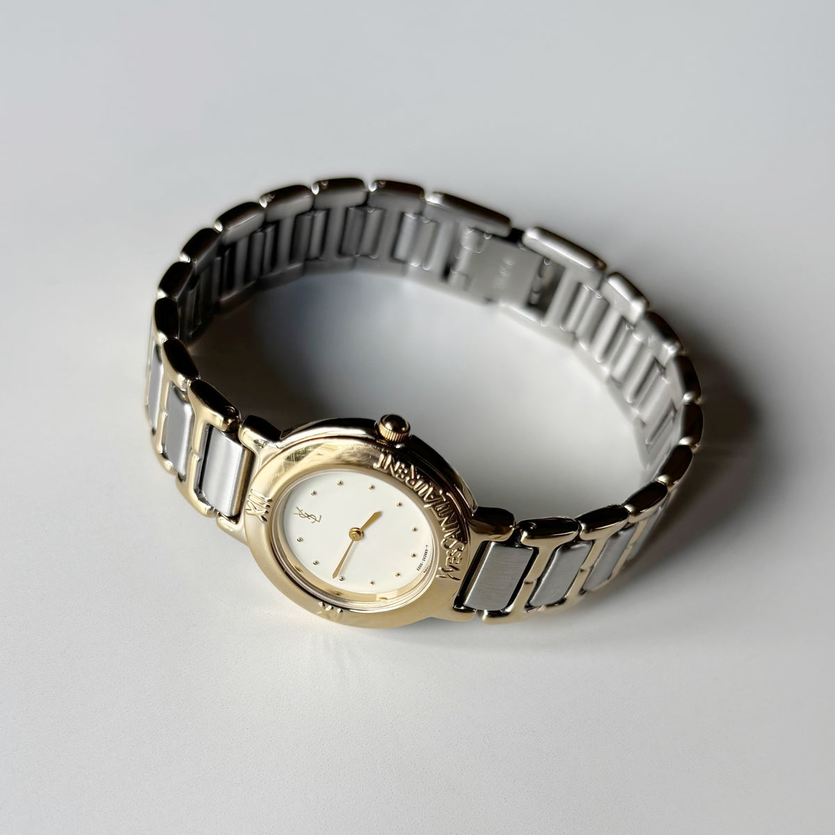 Yves Saint Laurent 1990s Cream Round Dial Two-Tone Gold-Plated Watch
