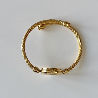 Gucci 1990s Black Round Dial Cable Gold-Plated Bangle Watch