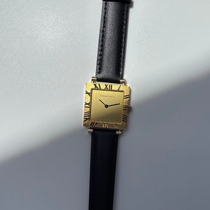 Tiffany 1990s Atlas Square Dial 18K Gold Case Watch