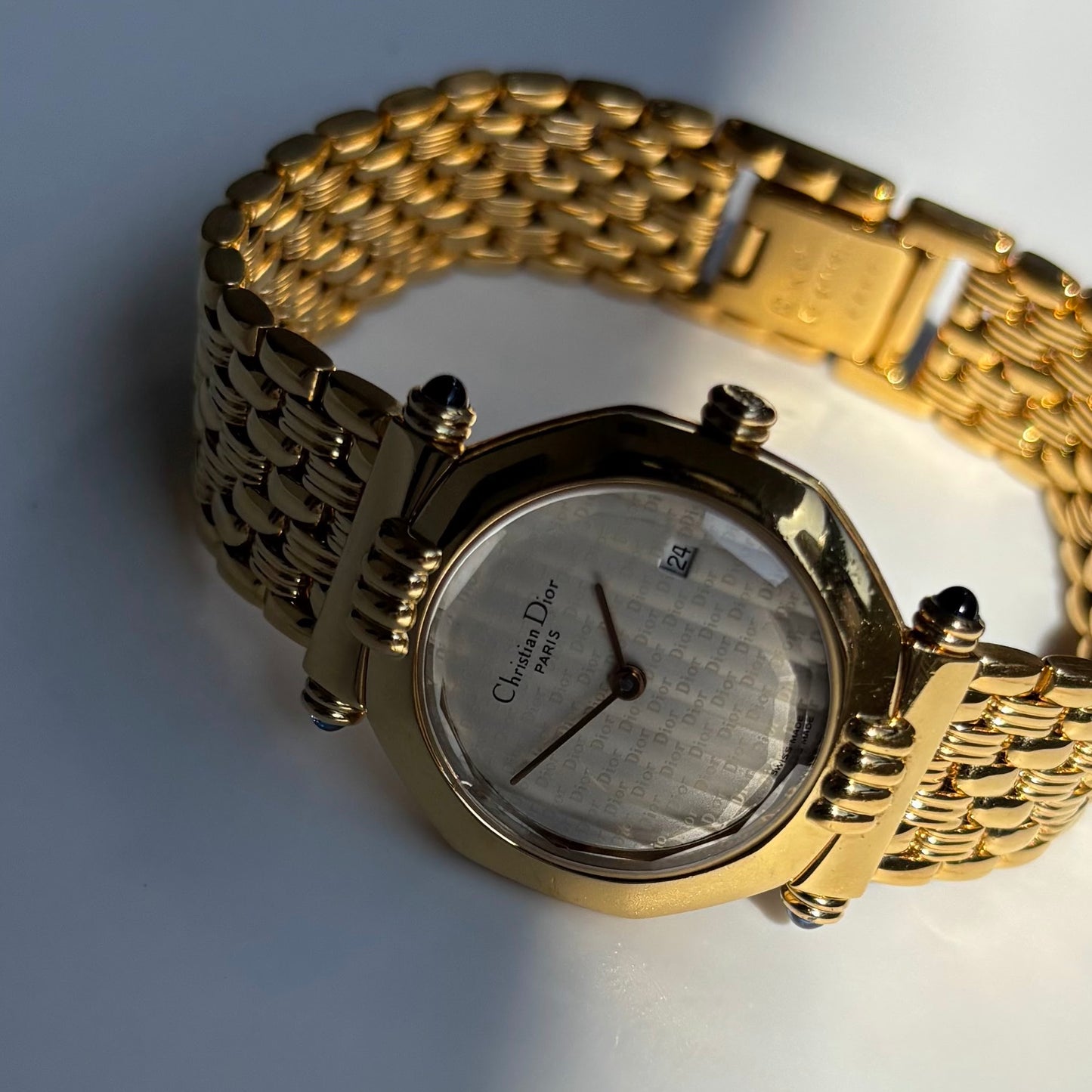 Dior 1990s CD Logo Octagon Gold Plated Watch