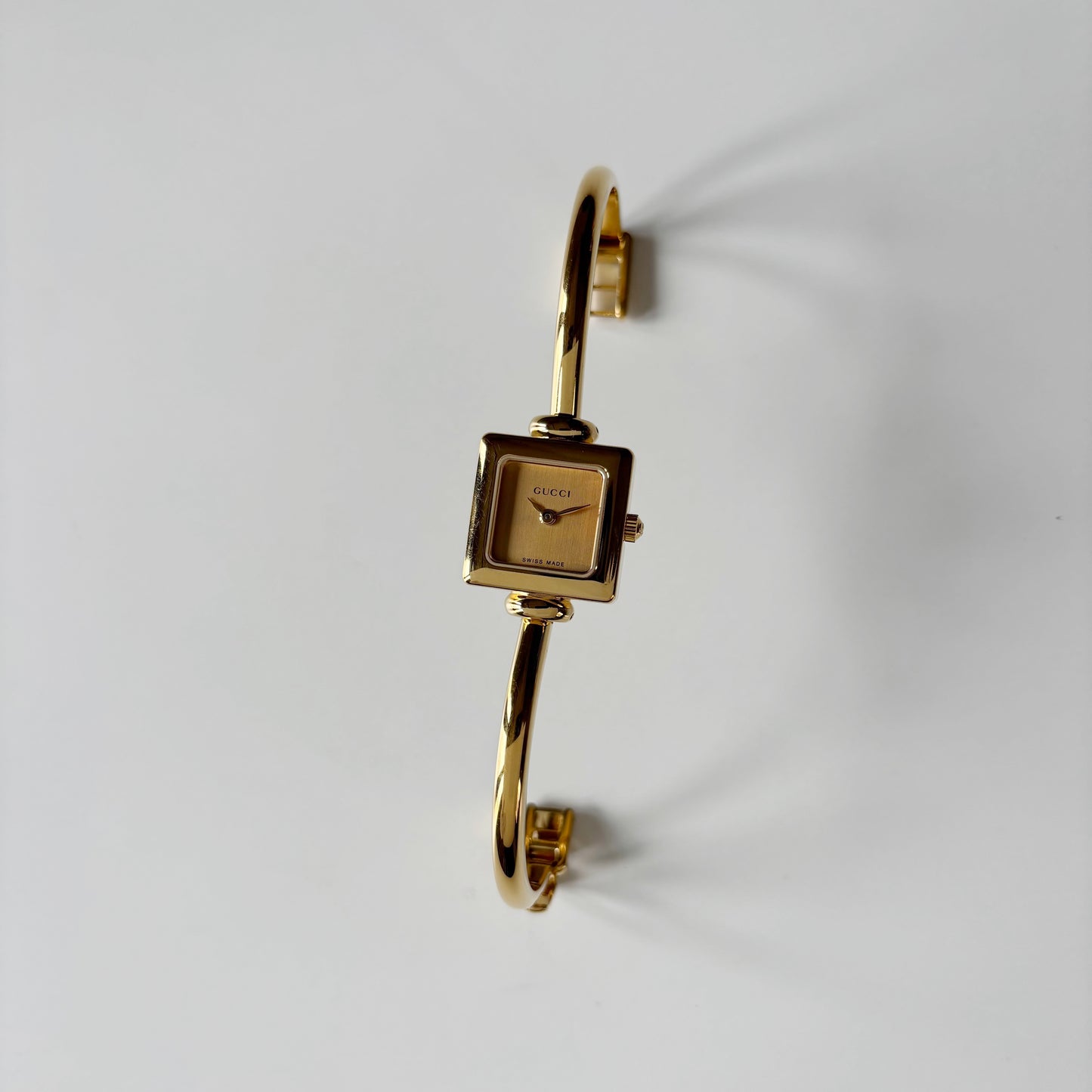 Gucci 1990s Square Dial Gold Plated Bangle Watch