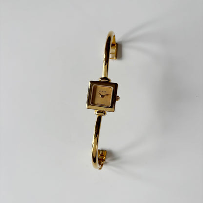 Gucci 1990s Square Dial Gold Plated Bangle Watch