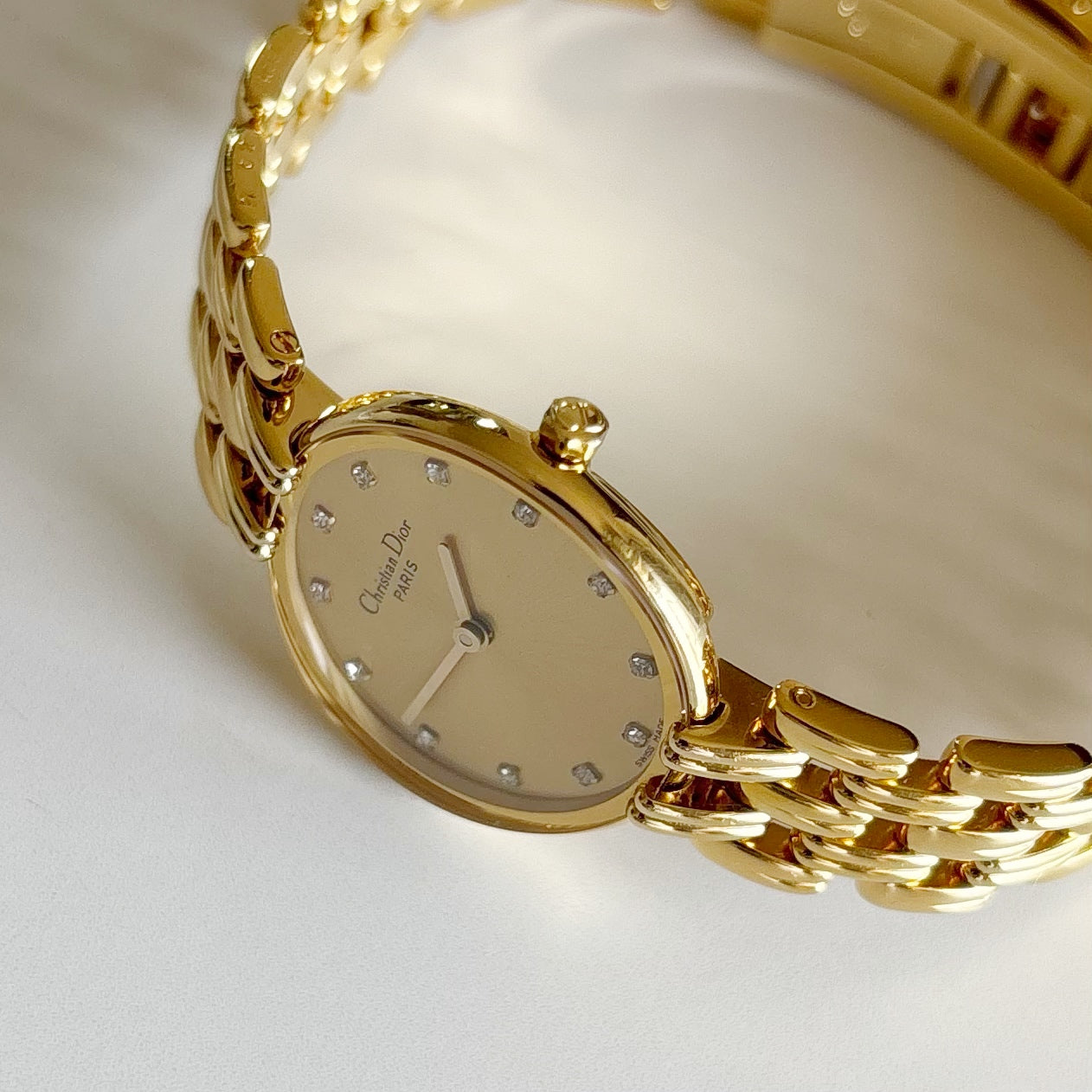 Dior 1990s Round Gold Dial Gold Plated Watch