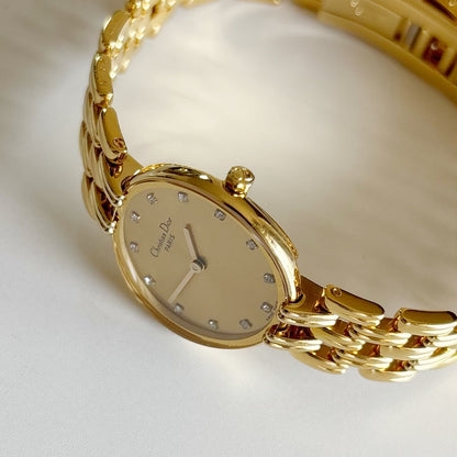 Dior 1990s Round Gold Dial Gold Plated Watch