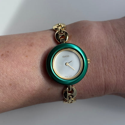 Gucci 1990s Interchangeable Bezel Gold Plated Chain Watch with 6 bezels, case (165mm)