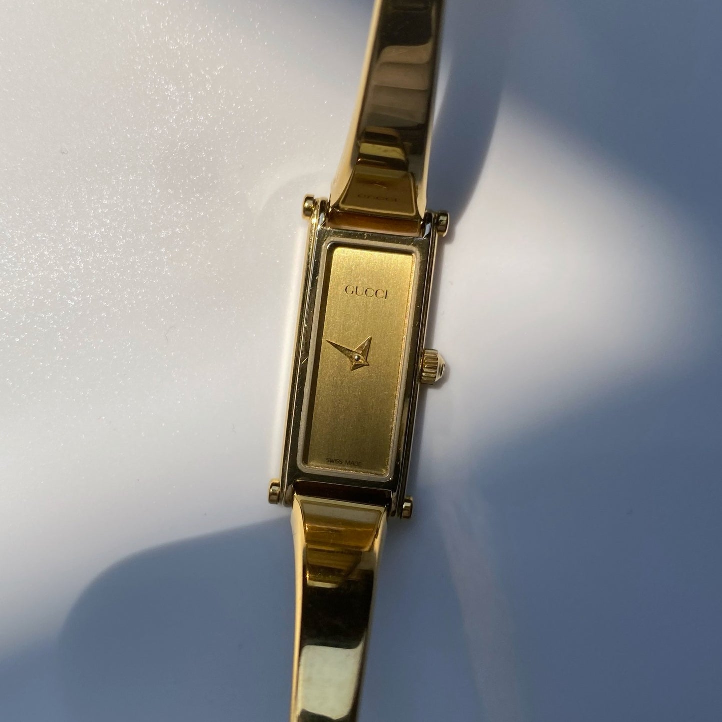 Gucci 1990s Rectangular Gold Plated Bangle Watch