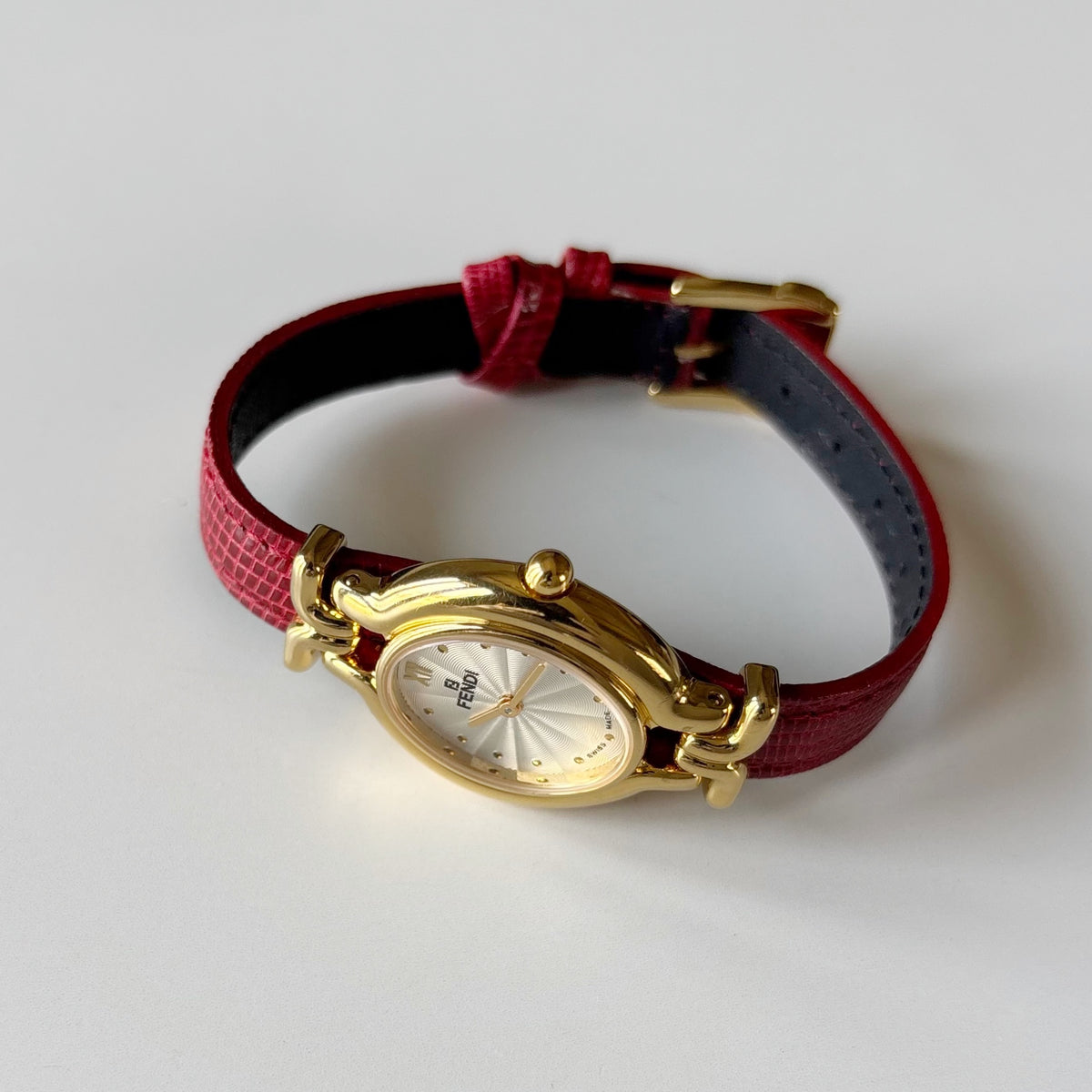 Fendi 1990s Interchangeable Strap Gold Plated Watch with 5 straps, case