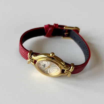 Fendi 1990s Interchangeable Strap Gold Plated Watch with 5 straps, case
