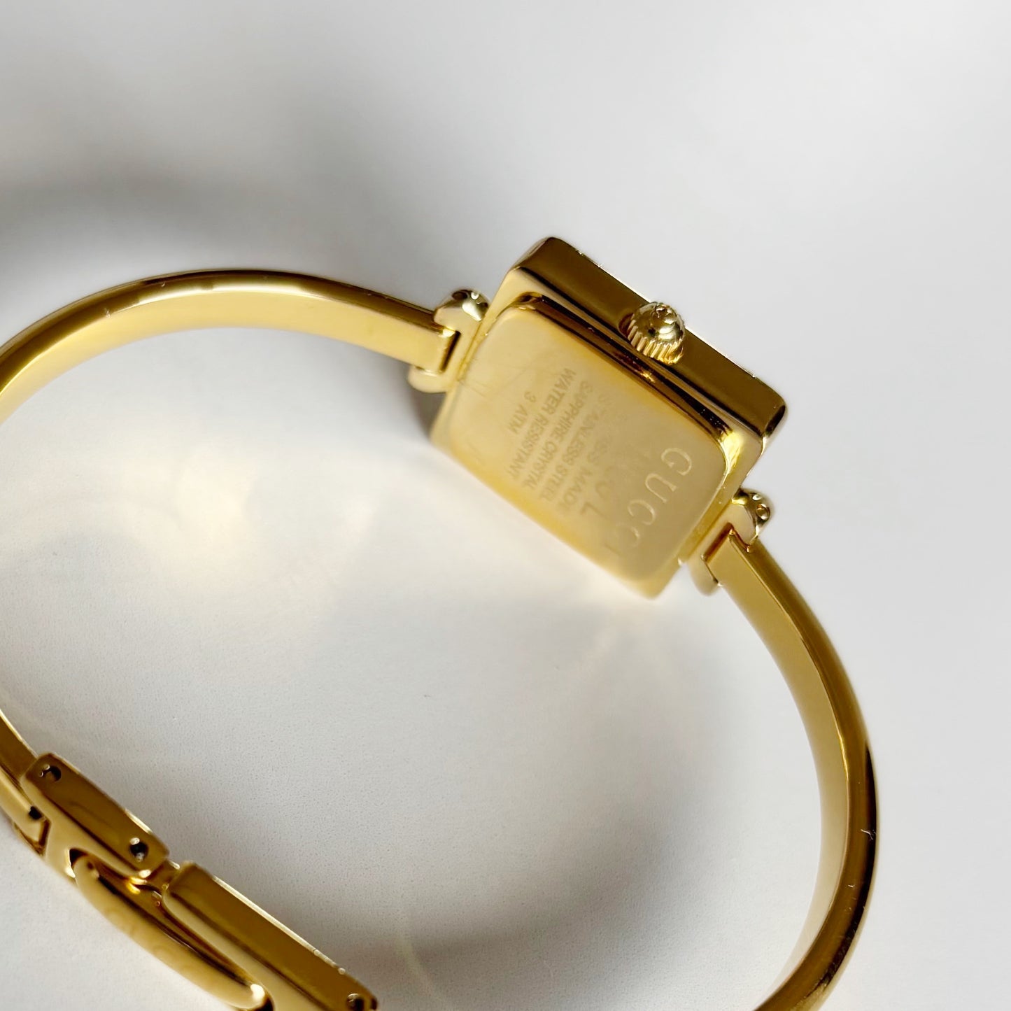 Gucci 1990s Square Dial Gold Plated Bangle Watch