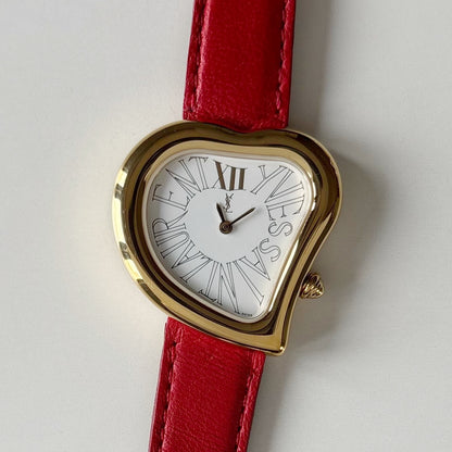 Yves Saint Laurent 1990s Heart Dial Gold Plated Red Watch
