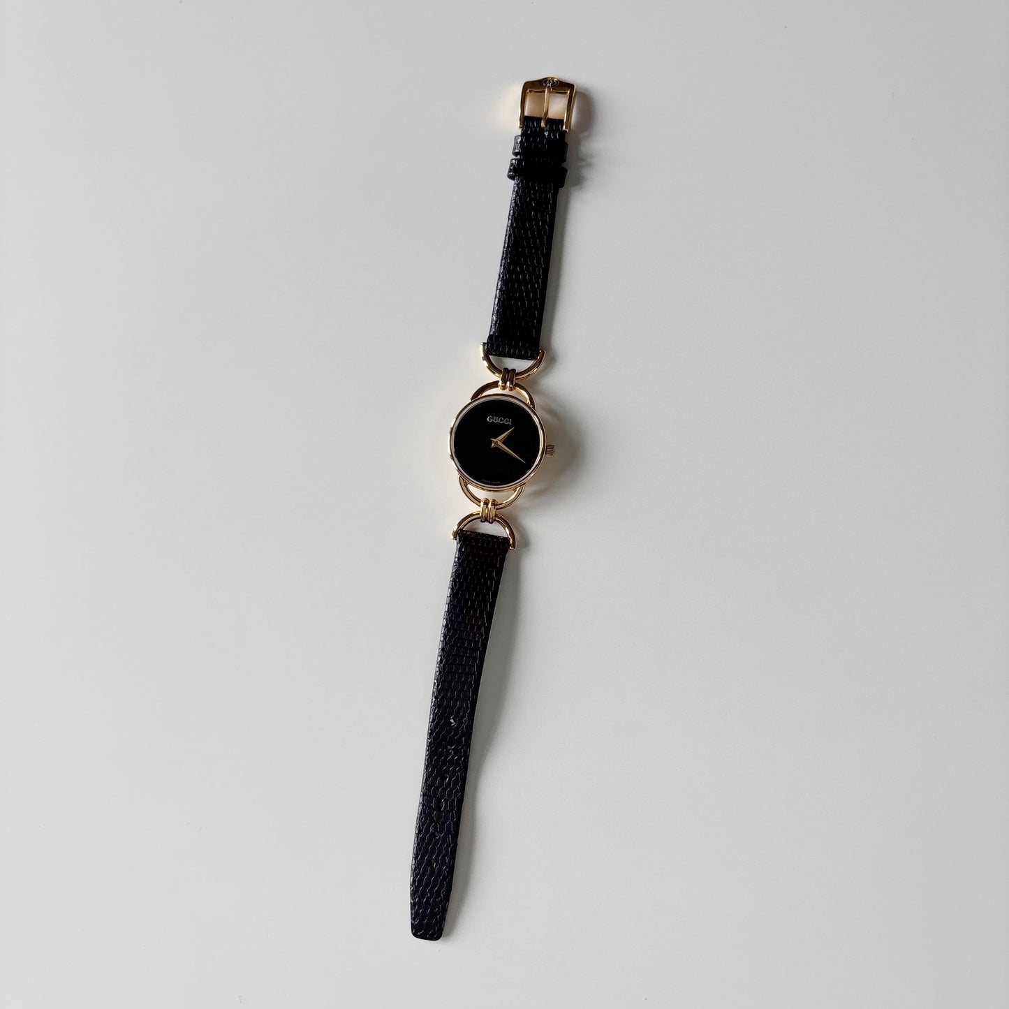 Gucci 1990s Black Dial Horsebit Gold Plated Watch