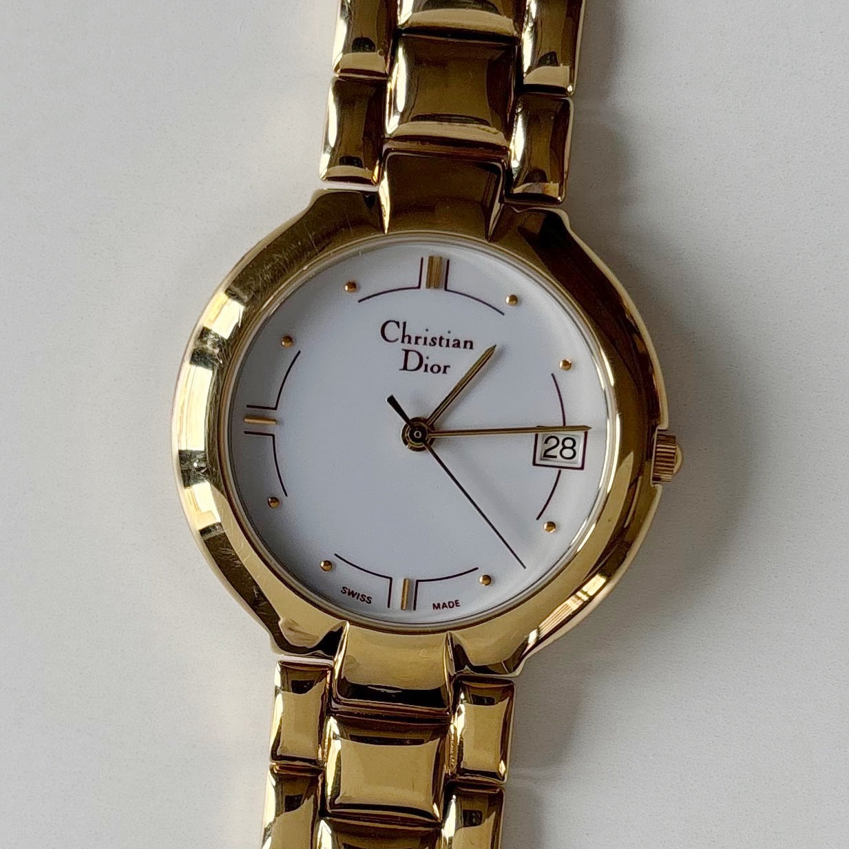Dior 1990s Date Round Dial Gold Plated Watch (Large)