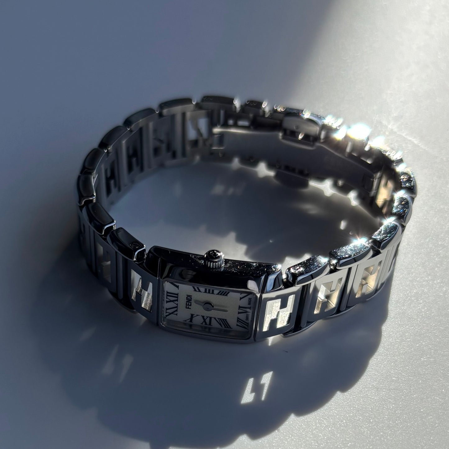 Fendi 1990s Seashell Dial Tank Stainless steel Watch
