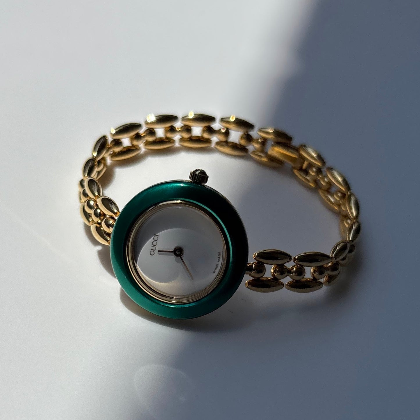 Gucci 1990s Interchangeable Bezel Gold Plated Rice Chain Watch with case, 6 bezels (160mm)