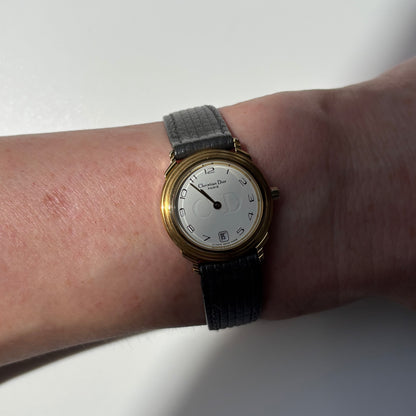 Dior 1990s Date Round Dial Gold Plated Watch