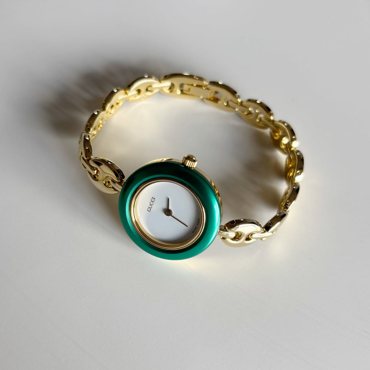 Gucci 1990s Interchangeable Bezel Gold Plated Chain Watch with 6 bezels, case (165mm)