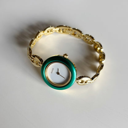Gucci 1990s Interchangeable Bezel Gold Plated Chain Watch with 6 bezels, case (165mm)