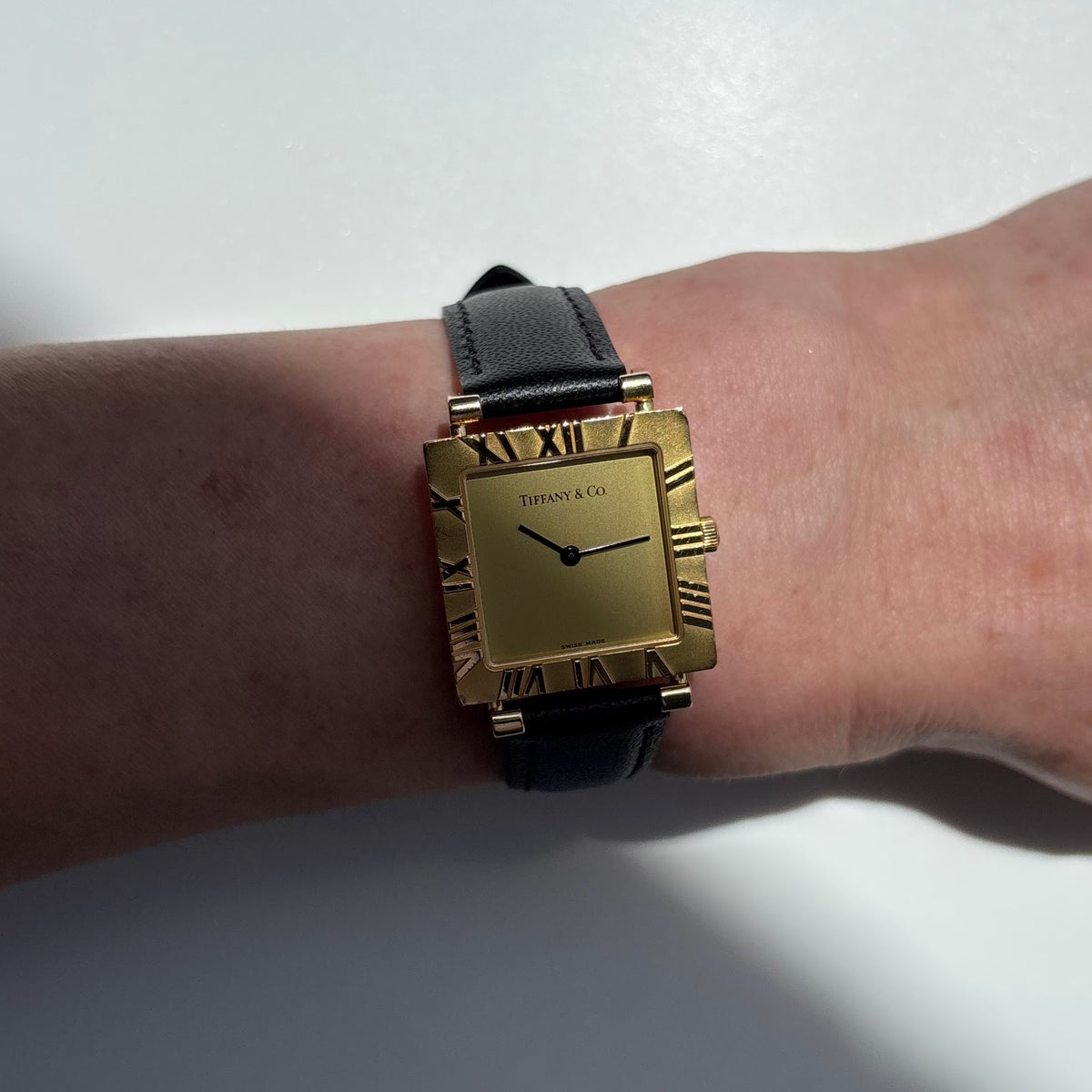 Tiffany 1990s Atlas Square Dial 18K Gold Case Watch