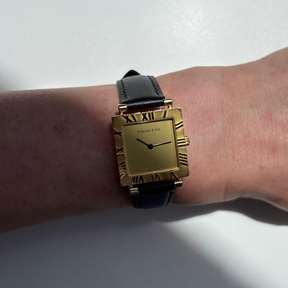 Tiffany 1990s Atlas Square Dial 18K Gold Case Watch