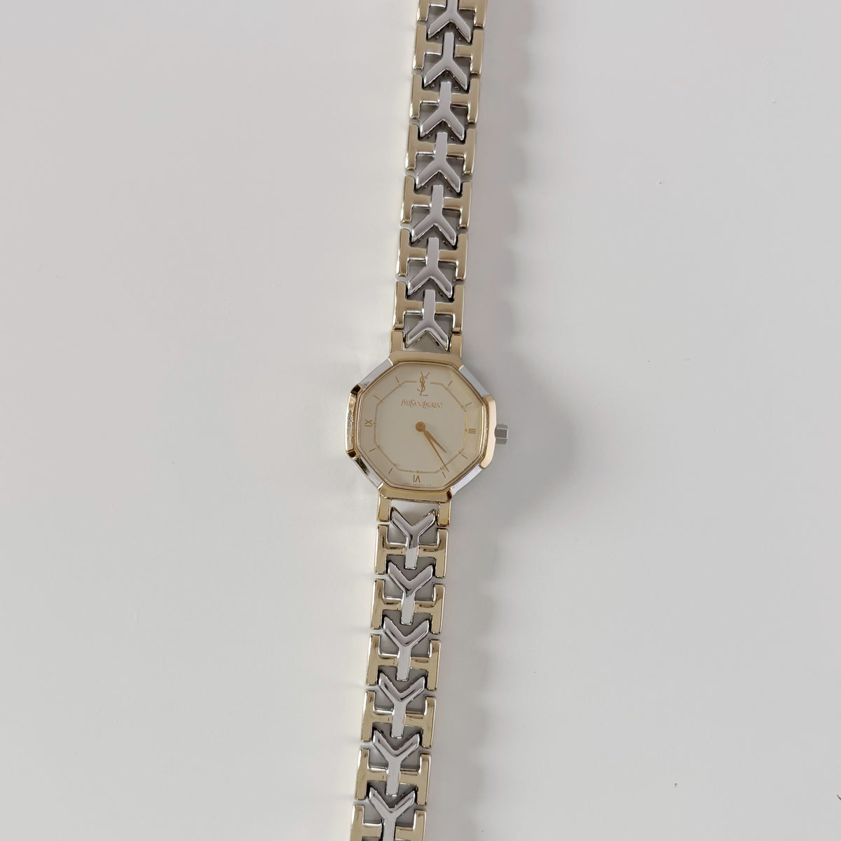 Yves Saint Laurent 1990s Octagon Gold Plated Two Tone Watch