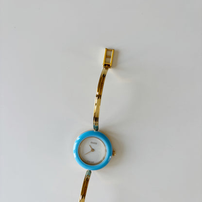 Gucci 1990s Interchangeable Bezel Gold Plated Bangle Watch with 12 bezels, case (Small)