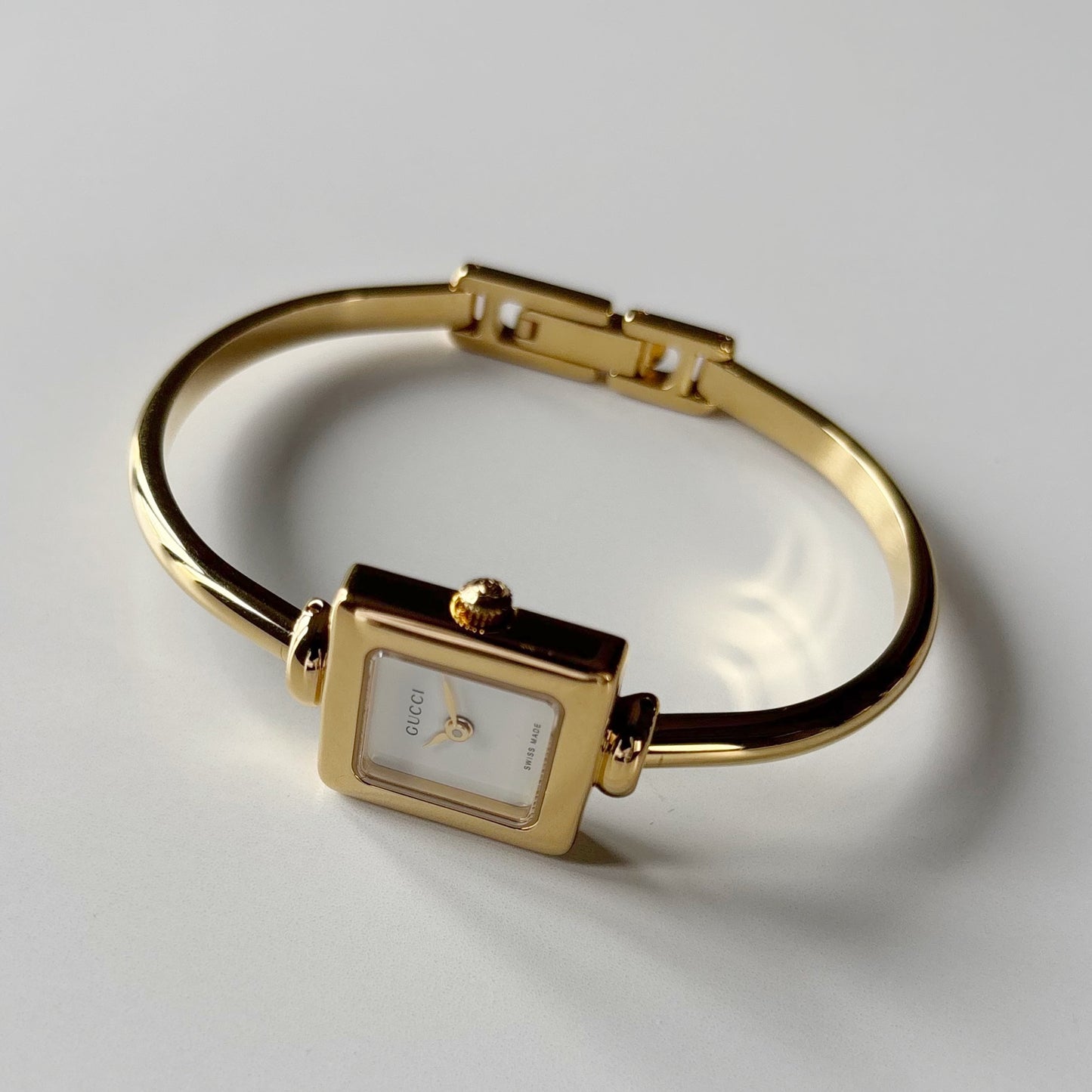 Gucci 1990s Square Dial Gold Plated Bangle Watch