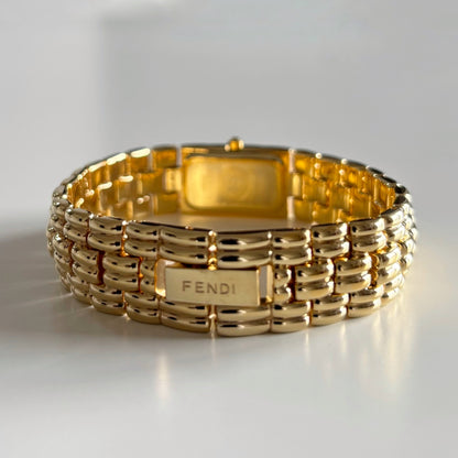 Fendi 1990s Rectangular Dial Gold Plated Watch