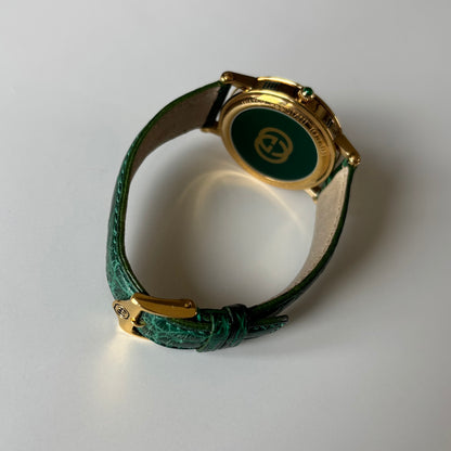 Gucci 1990s Date Round Green Dial Gold-Plated Watch (Large)