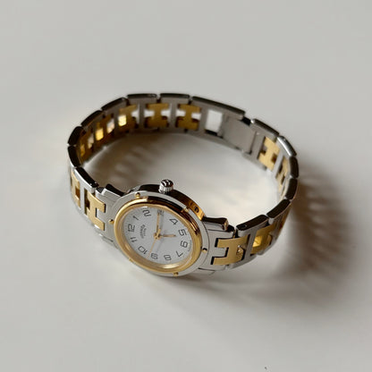 Hermes 1990s Clipper Round Dial Gold Plated Two Tone Watch