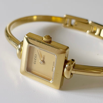 Gucci 1990s Square Gold Plated Bangle Watch