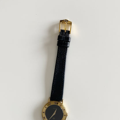 Gucci 1990s Black Dial Gold Plated Watch