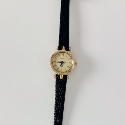 Gucci 1990s Gold Round Dial Gold Plated Watch