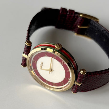 Gucci 1990s Round Dial Red Gold Plated Watch (Large)