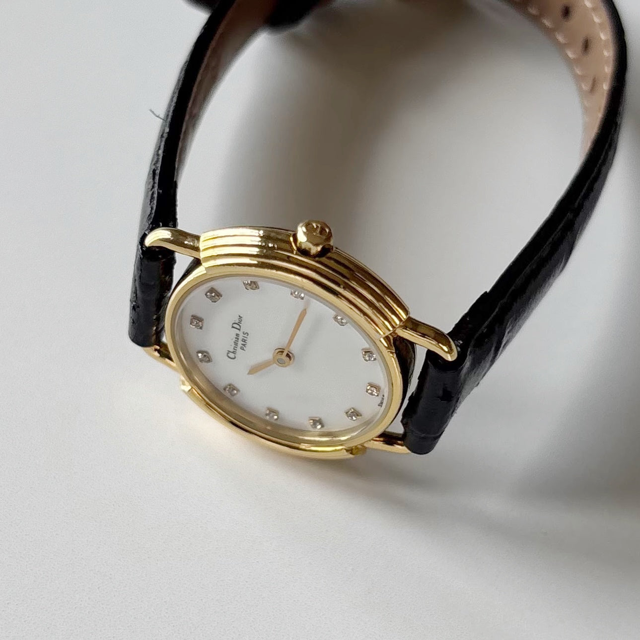 Dior 1990s Seashell Round Dial Gold Plated Watch