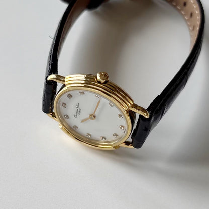 Dior 1990s Seashell Round Dial Gold Plated Watch