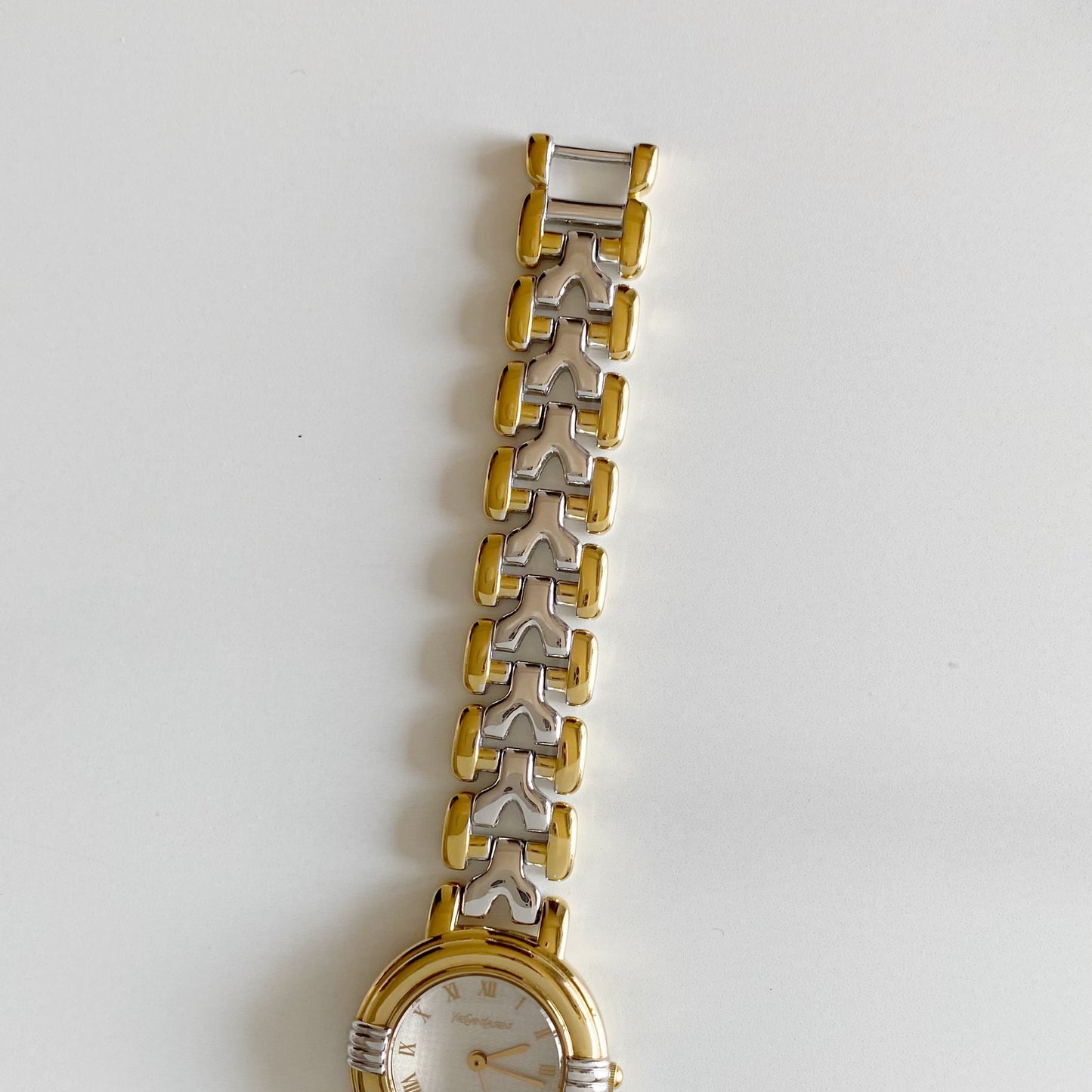Yves Saint Laurent 1990s Round Dial Gold Plated Two Tone Watch