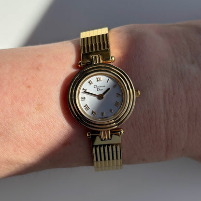 Dior 1990s Round Dial Gold Plated Watch
