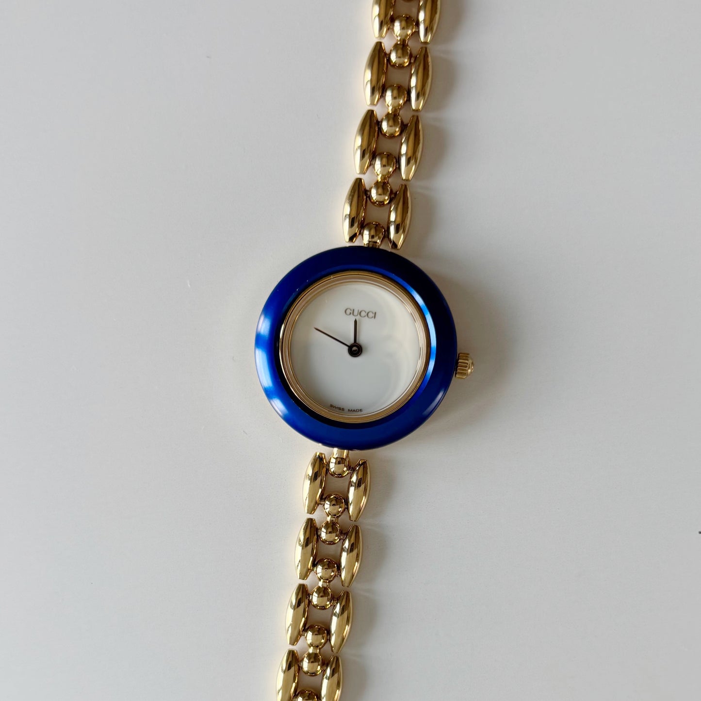 Gucci 1990s Interchangeable Bezel Gold Plated Rice Chain Watch with 6 bezels, case (165mm)