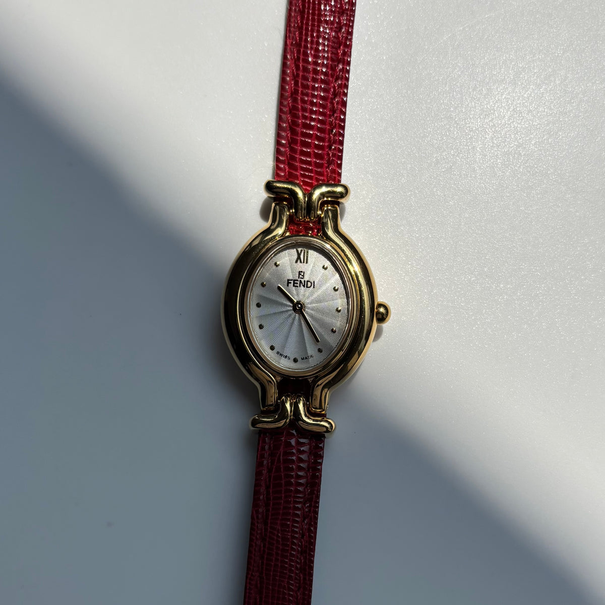 Fendi 1990s Interchangeable Strap Gold Plated Watch with 5 straps, case